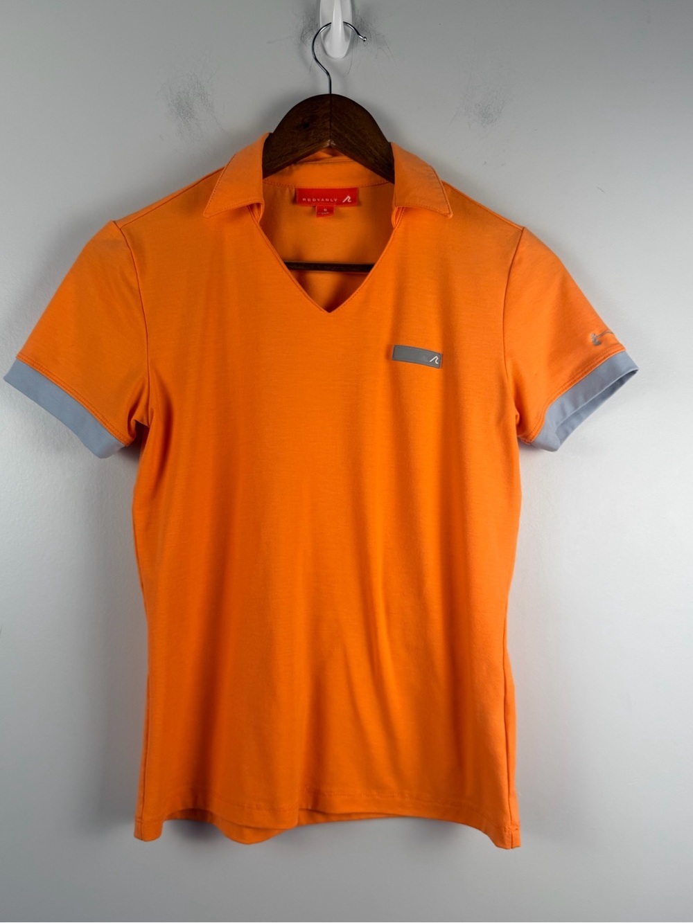 Redvanly women’s orange grey trim polo size small